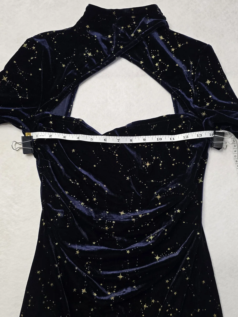 Cider Navy Velvet Star-Print Cutout Long Sleeve Dress - Picture 8 of 11